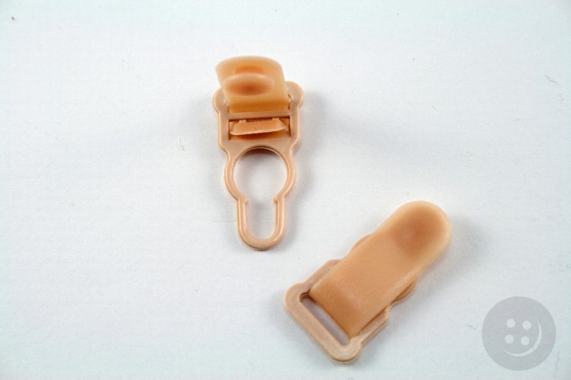 Strumpfbandclip - plastik - beige - Kordelzug 1,1 cm