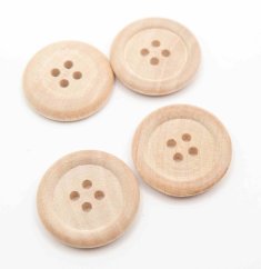 Wooden button with hole and wide rim, natural, diameter 2.1 cm