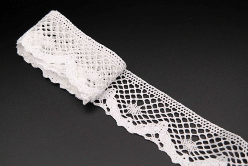 Bavlněná paličkovaná krajka - bílá - šířka 3,9 cm