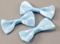 Linen satin bow 2 cm x 4 cm - light blue with polka dot