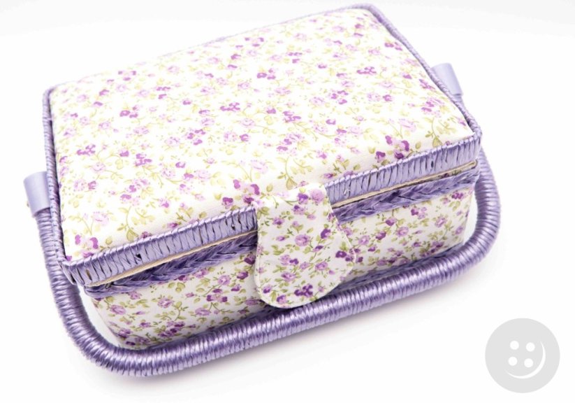 Textile box for sewing supplies - small purple flowers - dimensions 25 x 15 x 9 cm