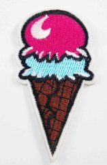 Iron-on patch - ice cream Smurf - dimensions 7 cm x 3 cm - pink, brown, blue