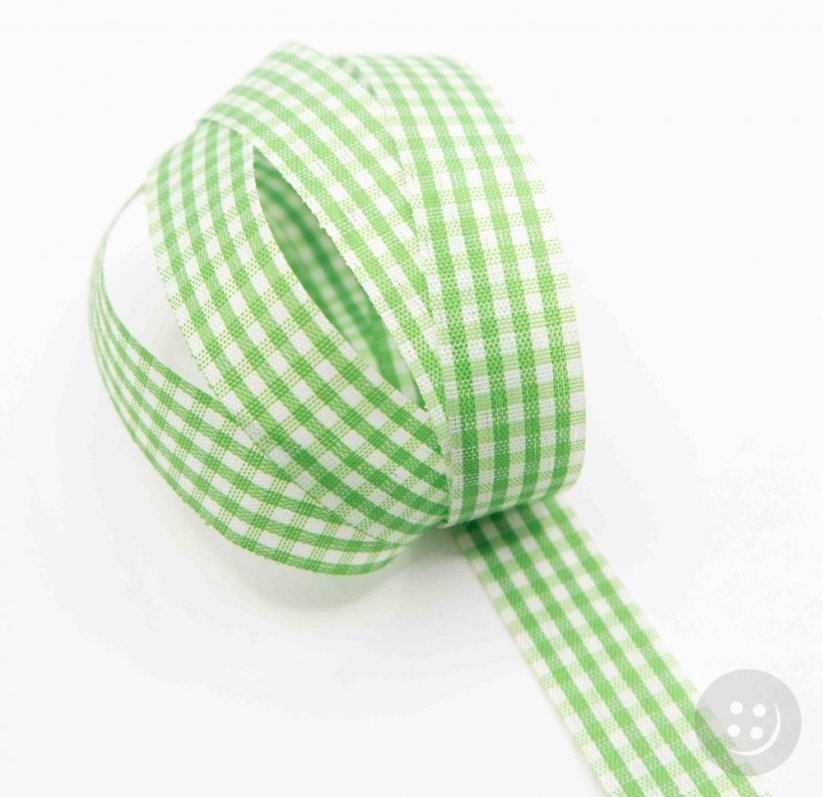 Checkered ribbon - green, white - width 1.5 cm