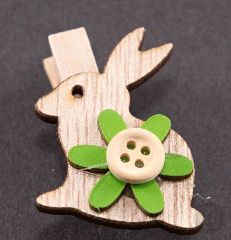 Easter bunny made of wood with a flower on a peg - white, green, yellow - size 4 cm x 2.5 cm