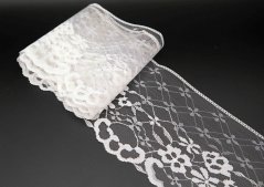 Nylonspitze - mit Blumenmuster - weiß - Breite 9,5 cm