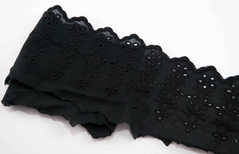 Bavlnená madeira - čierna - šírka 8 cm - 1 kus dlhý 0,95 m