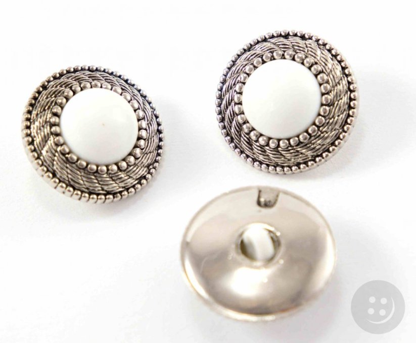 Luxury metal button - dark silver with white center - diameter 2 cm