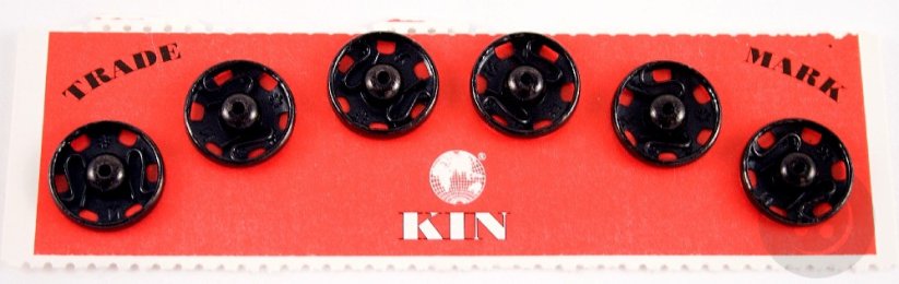 Kovové patentky KIN 6 ks  - čierna - priemer 1,5 cm, č. 6