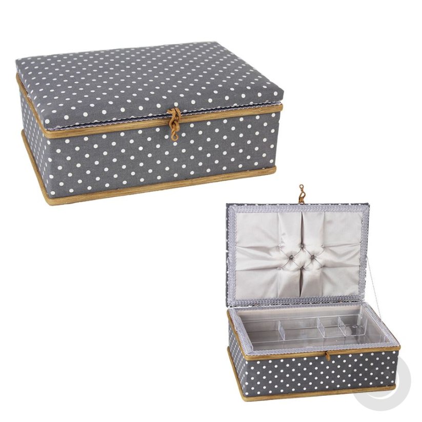 Textile box for sewing supplies - grey, white - dimensions 27,5 cm x 19 cm x 11 cm