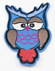 Iron-on patch - owl - size 8 cm x 5 cm - blue