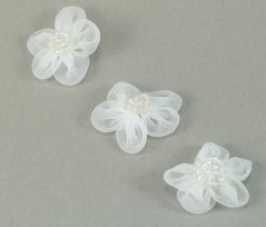Blume mit Perlen zum Annähen - weiß - Durchmesser 3 cm