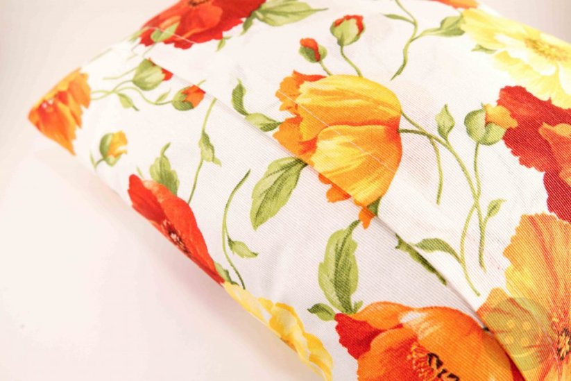 Herbal pillow for well-being - large poppies on a white background - size 35 cm x 28 cm