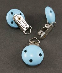 Wooden pacifier clip - blue - diameter 3 cm