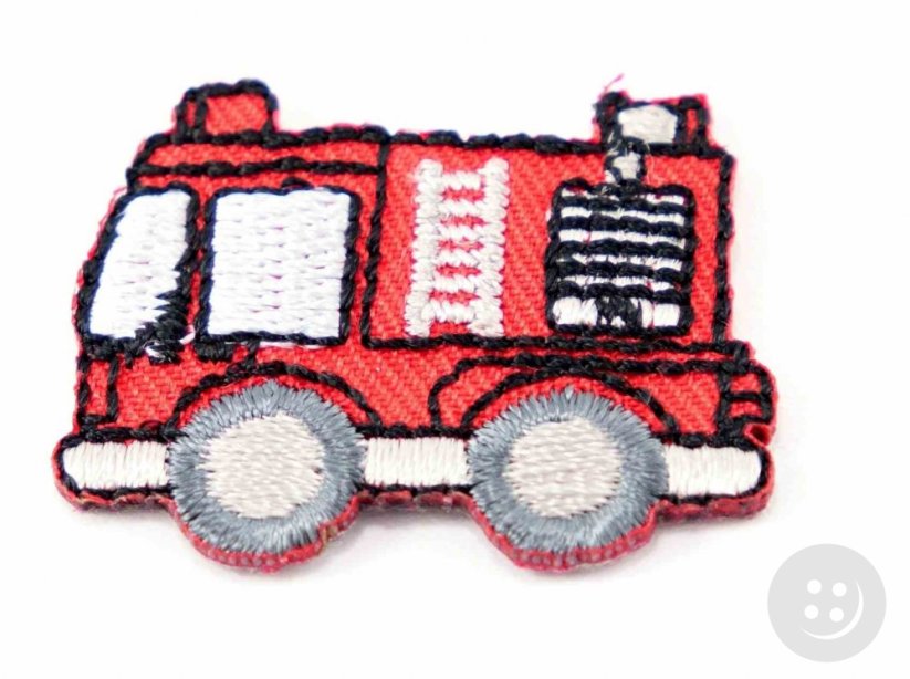 Iron-on patch Fire truck - red, black, white - dimensions 3,5 cm x 2,5 cm