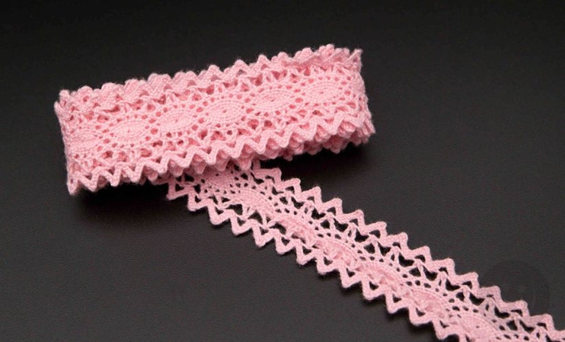 Bavlnená paličkovaná čipka - vsadka - ružová - šírka 2,3 cm