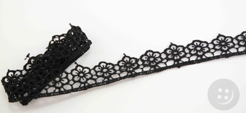Vzdušná krajka - černá s květinkami - šířka 1,8 cm