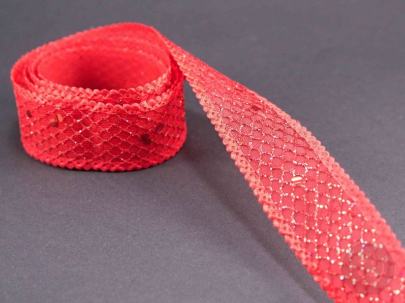 Ribbon with red edge - red - width 2,5 cm