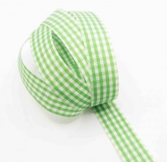 Checkered ribbon - green, white - width 1.5 cm