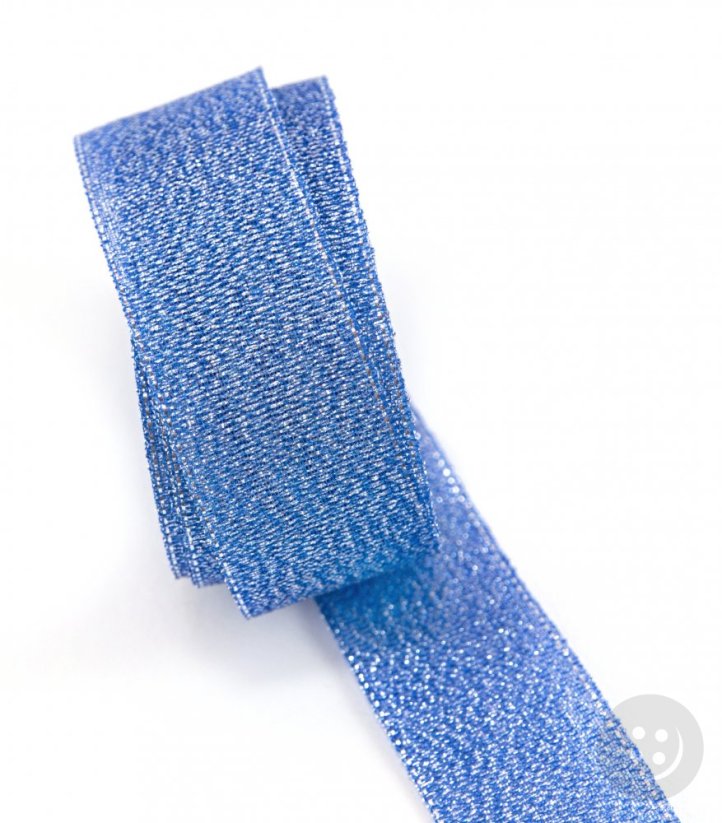 Jacquard brocade ribbon with silver decoration - blue, silver - width 2.5 cm