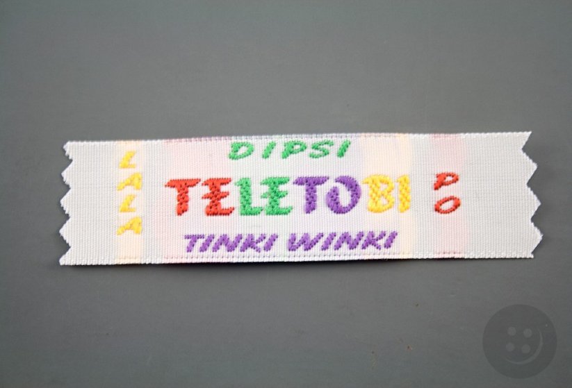 Sew-on patch Teletobi - green, red, white, purple, yellow - dimensions 2,5 cm x 7 cm