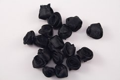 Našívací saténová kytička - černá - průměr 1,4 cm