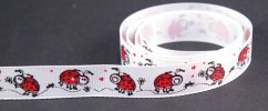 Grosgrain ribbon with ladybugs - white, red, black - width 1.7 cm