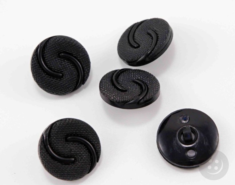 Button with bottom stitching - black decorated - diameter 2 cm