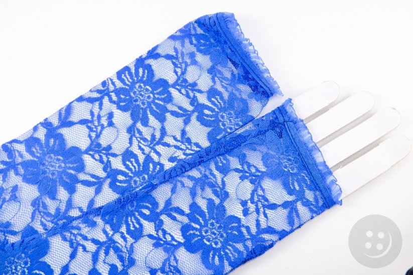 Women's evening gloves - blue lace - length 34 cm