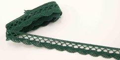 Bavlněná paličkovaná krajka - tmavě zelená - šířka 1,5 cm