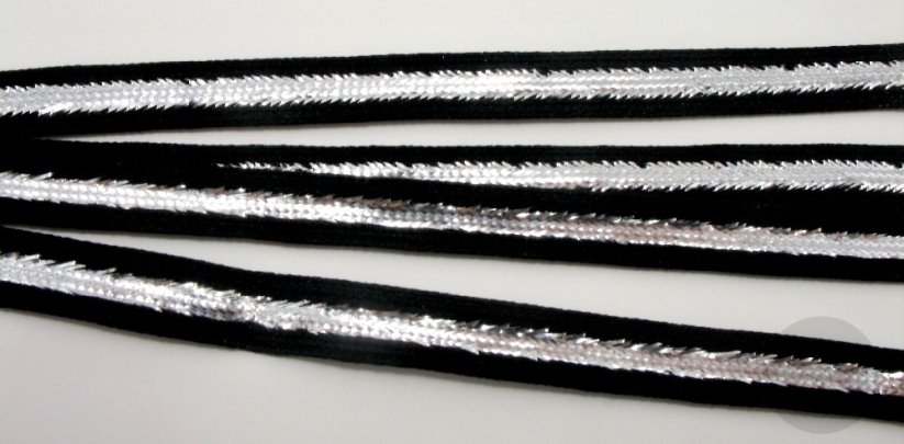 Leonský prýmek - černá, stříbrná - šíře 0,9 cm