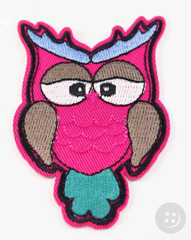 Iron-on patch - owl - size 8 cm x 5 cm - dark pink