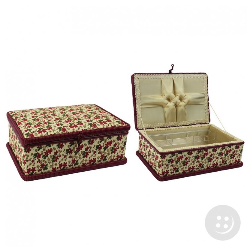 Textile box for sewing supplies - red, cream - dimensions 29 cm x 20,5 cm x 11 cm