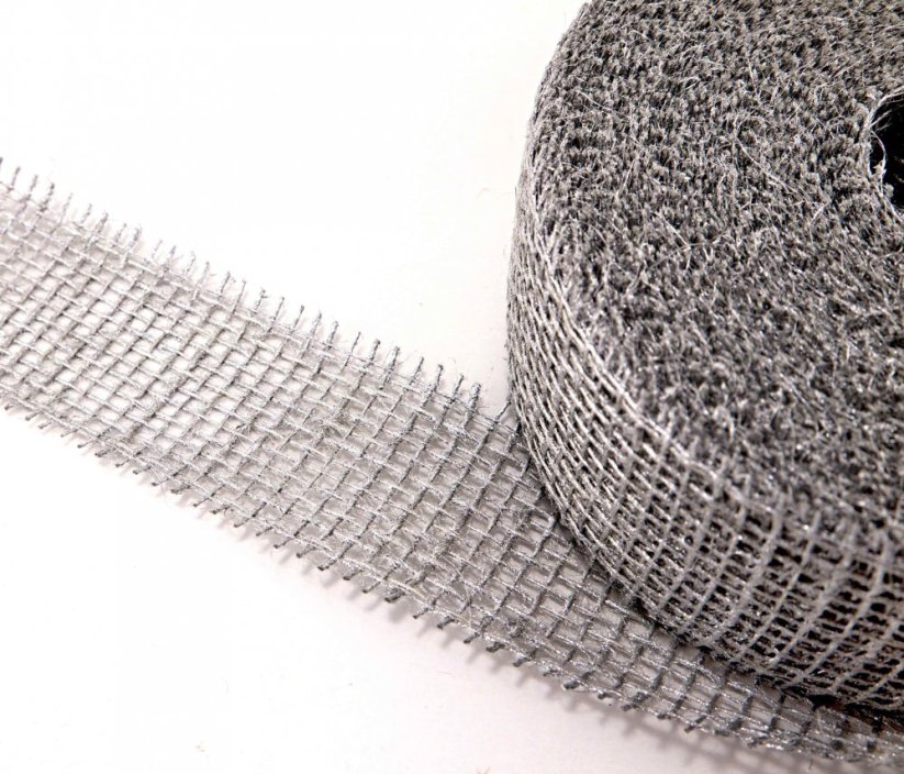 Jute linen ribbon with metallic effect - silver - width 5 cm