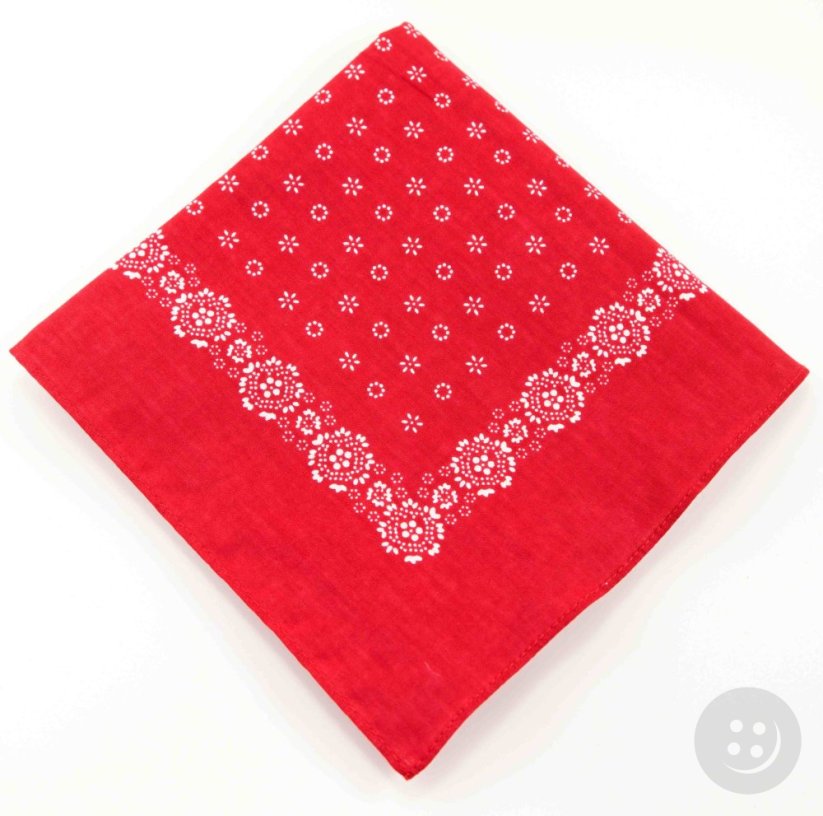 Cotton scarf - white flowers on red - size 70 cm x 70 cm