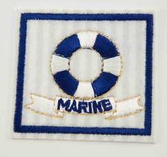 Iron-on patch - MARINE - light grey with blue border - size 5 cm x 5.5 cm