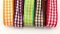 Checkered ribbons - orange, burgundy, green, brown, red - width 2.5 cm