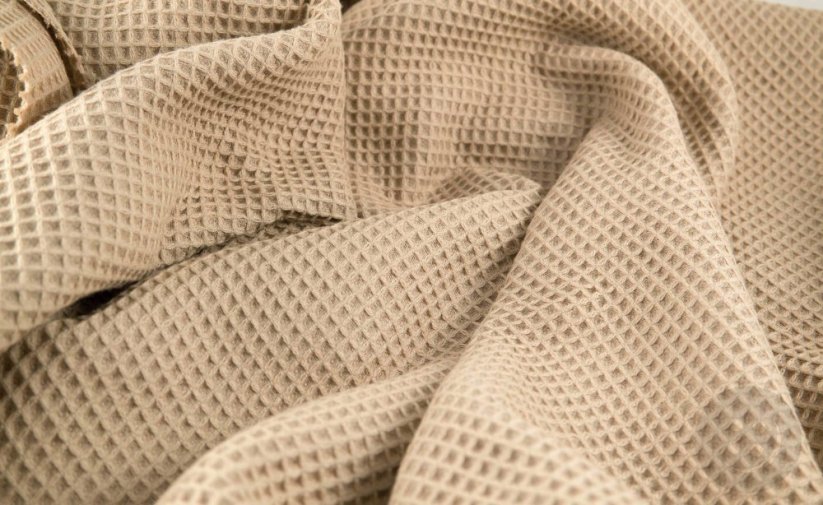 Cotton waffle honeycomb fabric - beige - width 150 cm