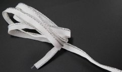 Bavlněný výpustek - stříbrná/bílá - šířka 1 cm