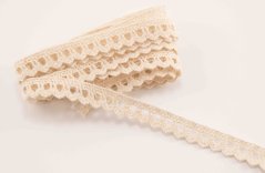Bavlnená paličkovaná čipka - s oblúčikmi - svetlá béžová - šírka 1 cm