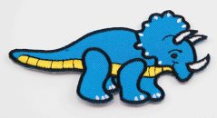 Iron-on patch - Triceratops - blue - size 9.5 cm x 4.5 cm