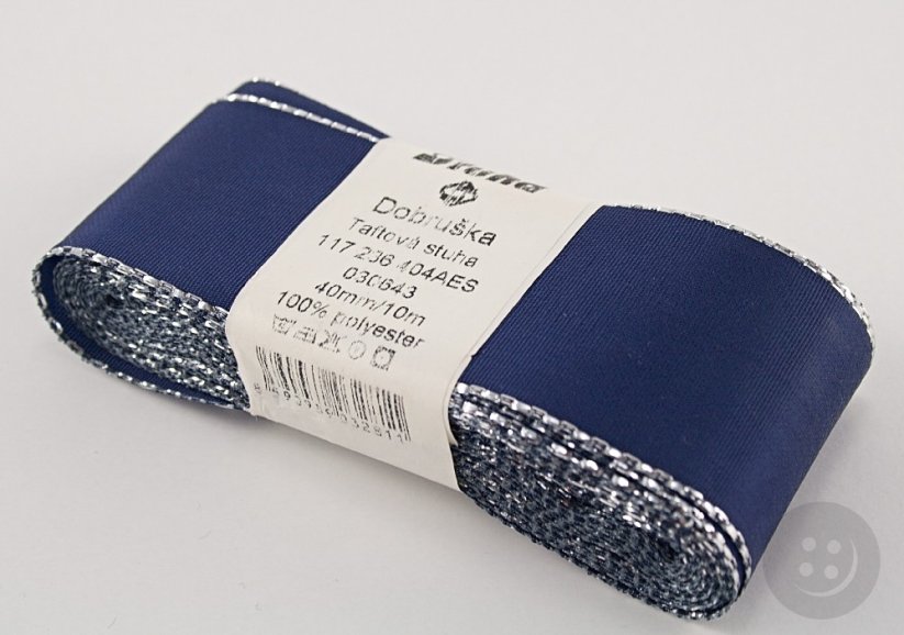 Taftband mit silbernem Rand - blau , silber - Breite 0,6 cm - 4 cm