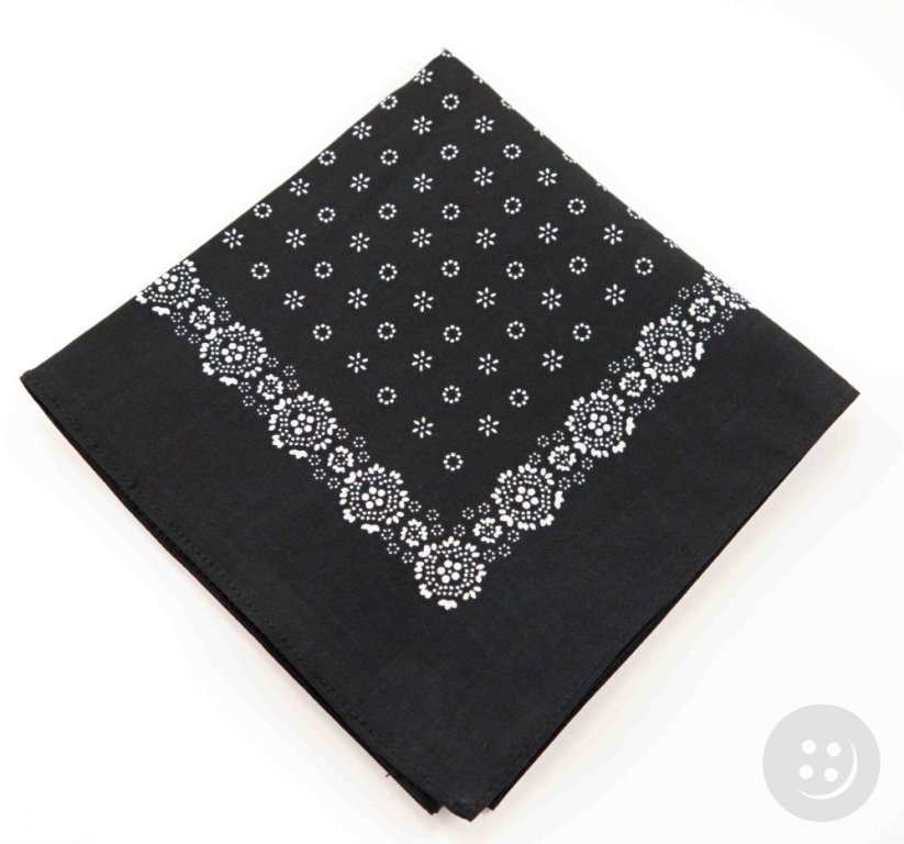 Bavlnená šatka - biele kvietky na čierne - rozmer 70 cm x 70 cm