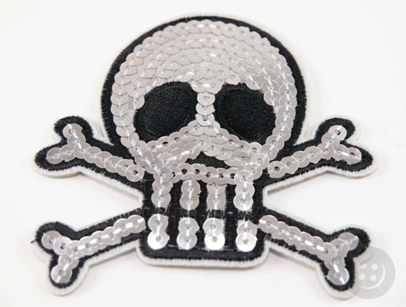 Iron-on patch - sequined pirate skull - size 8 cm x 7 cm