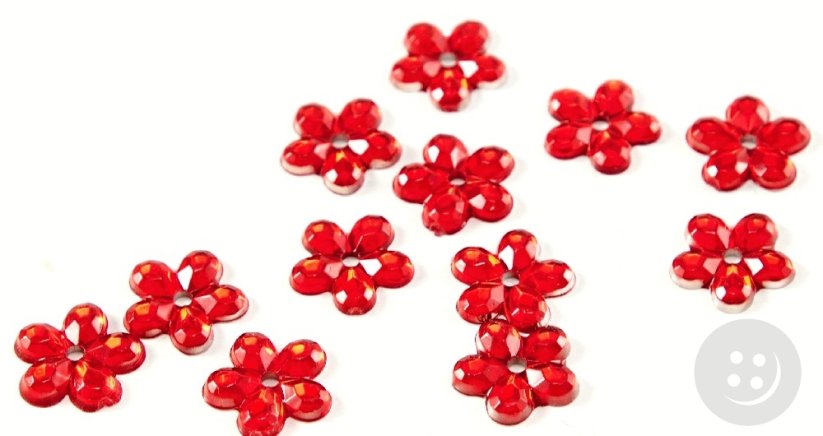 Sew-on rhinestone flowers - red - diameter 1 cm - 30 pcs
