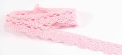 Bavlnená paličkovaná čipka - ružová - šírka 1,3 cm